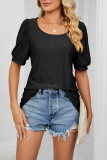 Round Neck Puffy Sleeves Hollow Out Top