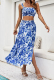 Blue Tie Dye Split Skirt and Top 2PCS Set