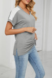 Colorblock Splicing Short Sleeves Top