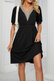 V Neck Lace Edge Pockets T-Shirt Dress