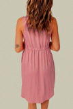 Pink Buttons Sleeveless High Waist Mini Dress