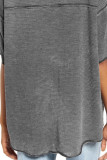 Gray Waffle Knit Seamed Half Sleeve V Neck Top