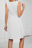 Button Down Elastic Waist Pockets Tank Dress