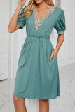 V Neck Lace Edge Pockets T-Shirt Dress