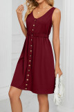Button Down Elastic Waist Pockets Tank Dress