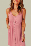 Pink Buttons Sleeveless High Waist Mini Dress