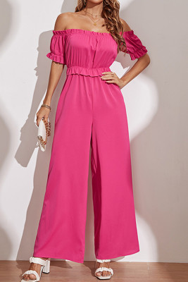 Rose Off Shoulder Ruffles One Piece Jumpsuit