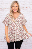 Leopard Print Ruffled Babydoll Plus Size Top
