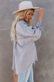 Purple Distressed Fringe Trim Denim Jacket