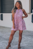 Purple Sleeveless Front Cut-out Backless Floral Dress