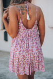 Purple Sleeveless Front Cut-out Backless Floral Dress
