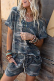 Green Classic Camo Print Slouchy Loungewear Shorts Set