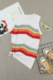 White Crew Neck Colorblock Stripes Tank Top