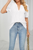 Plain V Neck Bubble Sleeves Hollow Out Top