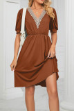 V Neck Lace Edge Pockets T-Shirt Dress