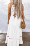 White Embroidered Back Knot Sleeveless Maxi Dress