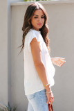 White Smocked Flutter Sleeve Drawstring V Neck Blouse