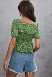 Green Floral Square Neck Smocked Crop Top