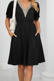 V Neck Lace Edge Pockets T-Shirt Dress