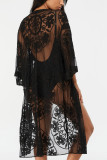 Lace Splicing Sheer Beach Cover Up Kimono
