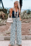 White Leopard Print Pocketed Wide Leg Pants