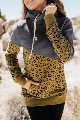 Leopard Colorblock Cowl Neck Hoodie