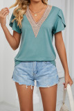 V Neck Lace Edge Flare Sleeves Top