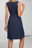 Button Down Elastic Waist Pockets Tank Dress
