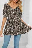 V Neck Puff Sleeves Floral Top
