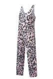 Leopard Leopard Print Pockets Wide Leg Sleeveless Jumpsuit