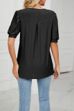 Plain V Neck Bubble Sleeves Hollow Out Top