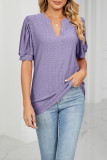 Plain V Neck Bubble Sleeves Hollow Out Top