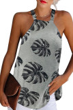 Gray Palm Print Tank with Slit