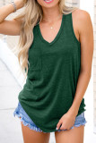Green V Neck Racerback Tank Top with Pocket