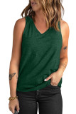 Green V Neck Racerback Tank Top with Pocket