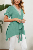 Swiss Dot V Neck Lace Edge Babydoll Top