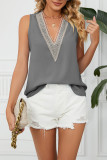 Plain V Neck Lace Edge Tank Top