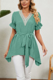 Swiss Dot V Neck Lace Edge Babydoll Top
