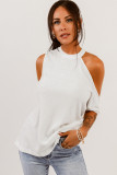 White Ribbed Cold Shoulder Knit Top