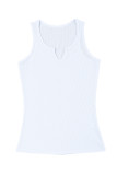 White Split Neck Ribbed Knit Tank Top