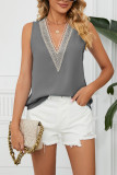 Plain V Neck Lace Edge Tank Top