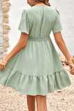 V Neck Swiss Dot Texture Lace Splicing High Waist Dress