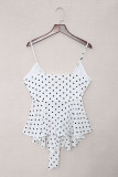 White Polka Dot Print Bow Knot Warp V Neck Cami Top