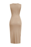 Plain Twisted Hollw Out Sleeveless Split Dress