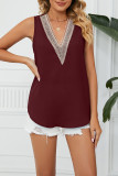 Plain V Neck Lace Edge Tank Top