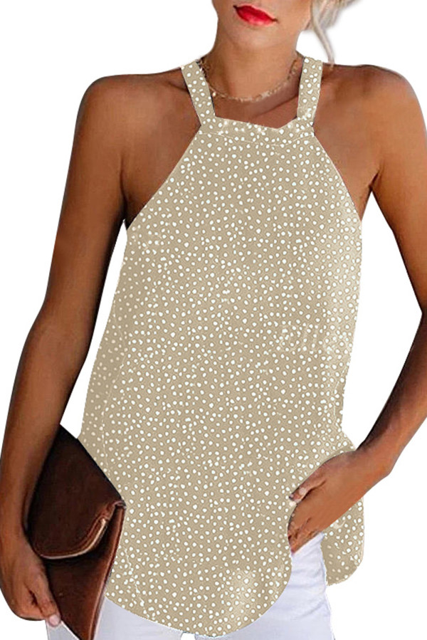 Khaki Dotted Print Tank with Slit