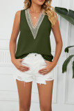 Plain V Neck Lace Edge Tank Top