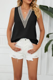 Plain V Neck Lace Edge Tank Top