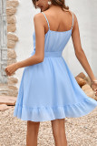 Plain V Neck Button Down High Waist Cami Dress
