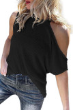 Black Ribbed Cold Shoulder Knit Top